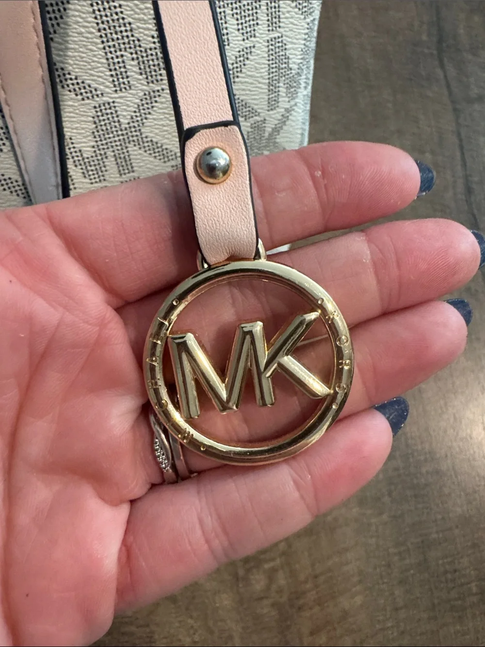 Michael Kors Beige Logo Tote with Pink Trim
